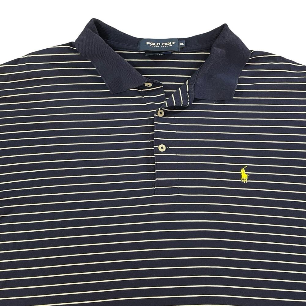 Polo Golf Ralph Lauren Polo Shirt Mens XL Pima Cotton‎ Navy Blue White Striped